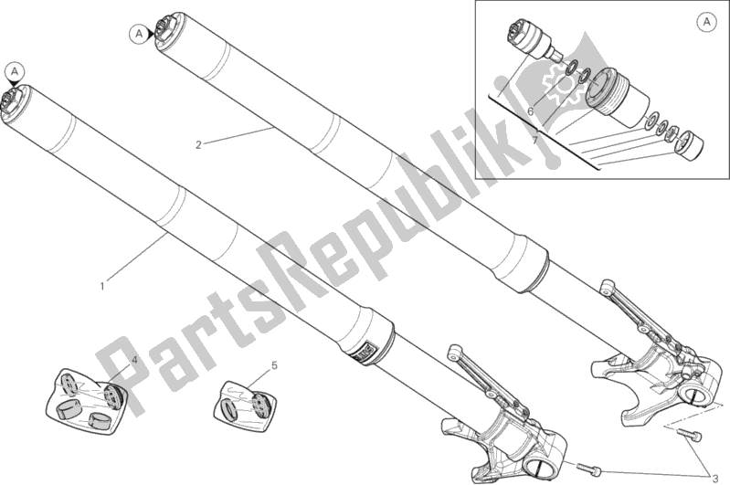 All parts for the Front Fork of the Ducati Multistrada 1200 S ABS 2010
